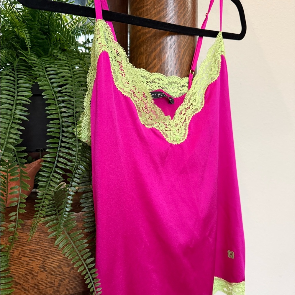 Vannina Vesperini 100% Silk  Pink and Yellow Lace Camisole - Picture 4 of 9